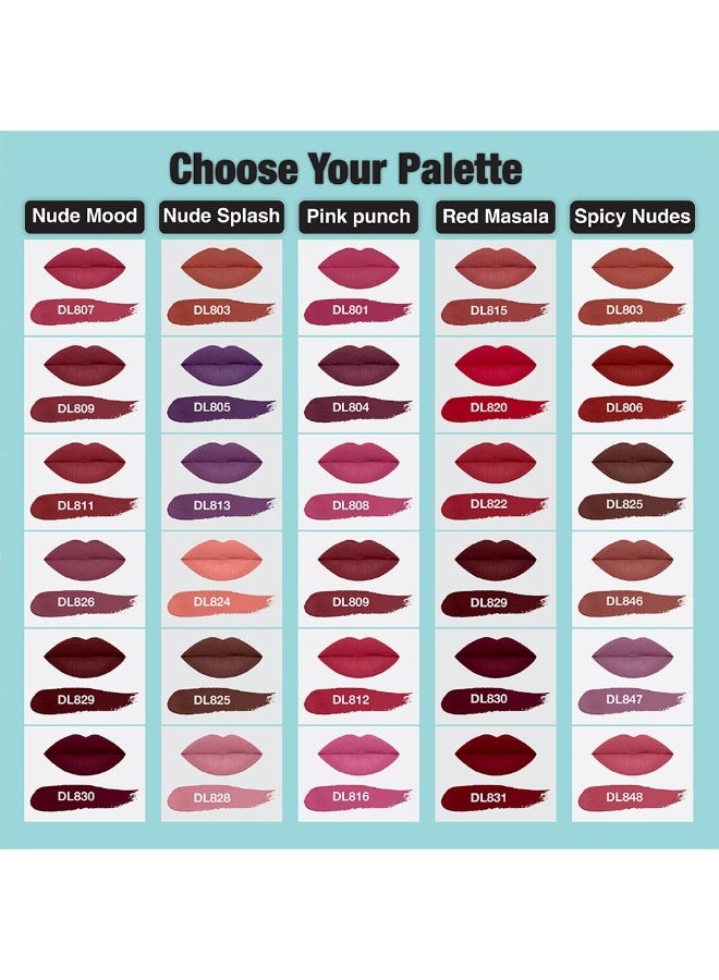 Dazller Lip Colour Lipstick Combo set of 6|Vibrant Matte Liquid Lipstick for Women|Long Stay|Smudge-Proof|Non-Transfer|Red Masala|16.8g - Image 3